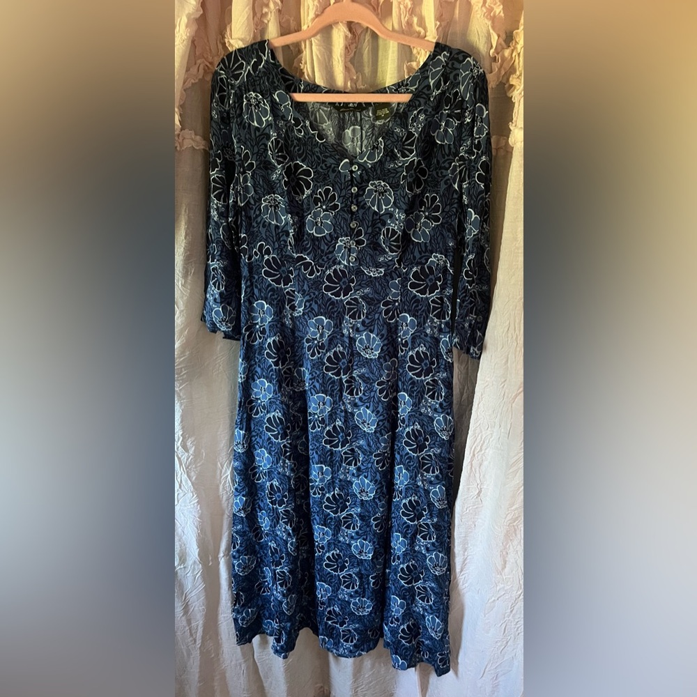 Eddie Bauer Navy Floral Midi Dress with Scoop Neck
